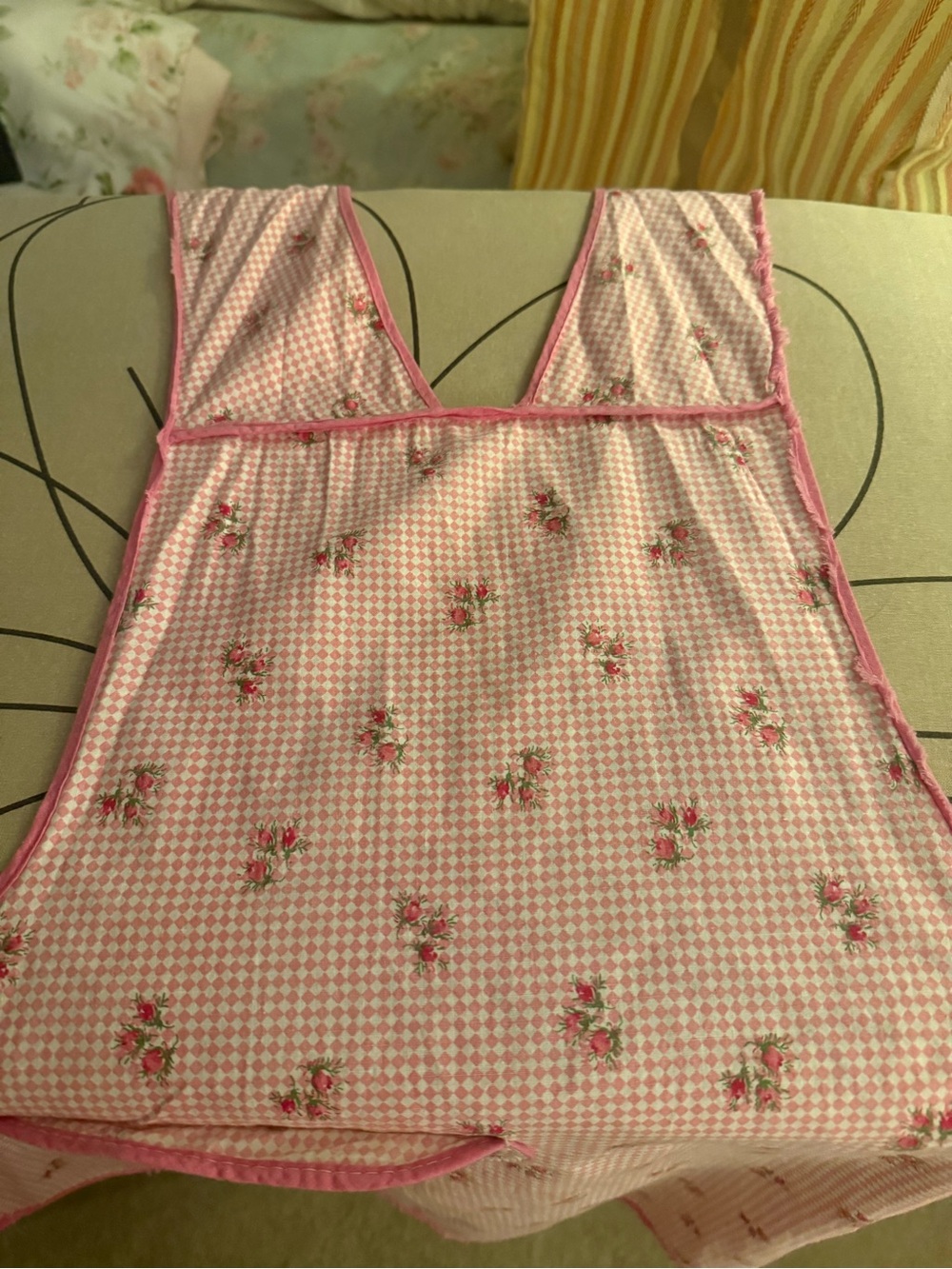 Early 1900’s Pink Floral Checkered Apron